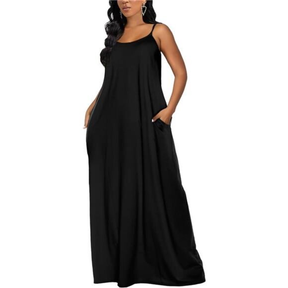 Women's Maxi Dresses Summer Spaghetti Strap Dress with Pockets - Picture 2 of 6